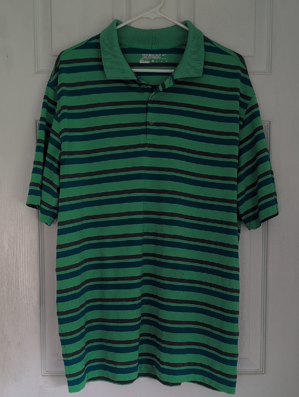 Men's Dri-Fit Nike Golf Green and Dark Green/Purple Striped Polo Shirt